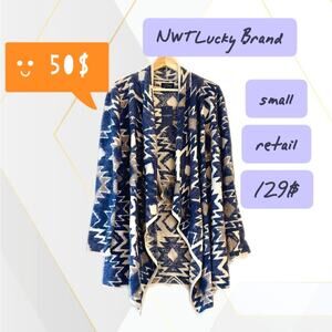 NWT Lucky Brand cardigan S cotton blend Blue Cream Off White